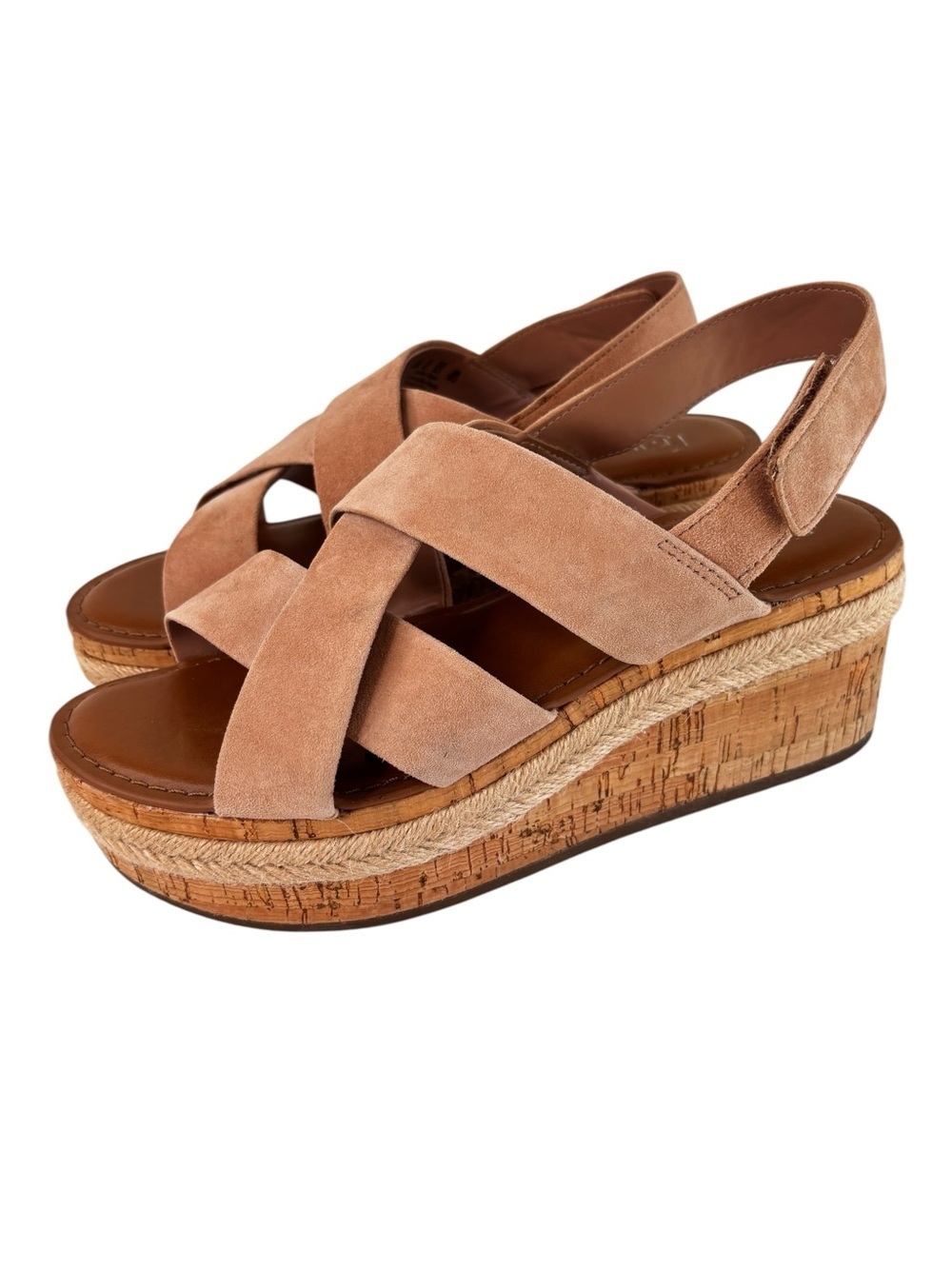 Franco Sarto Nessa Suede Leather Platform Sandals Size 8.5 Comfort Cork Footbed